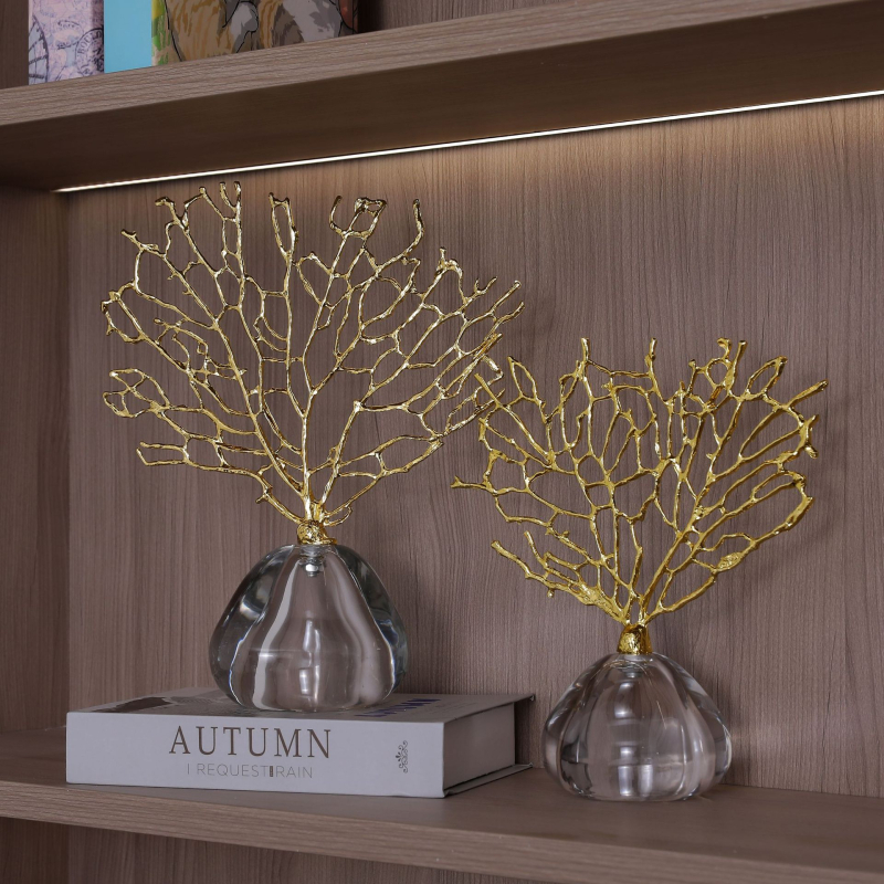 Ukrasno stablo novca od legure, prozirna kristalna skulptura biljke, elegantan moderan dizajn