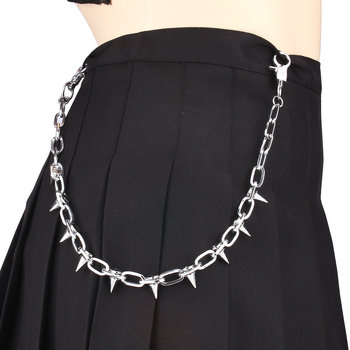 Metalni pojas za struk s oštrim zakovicama i lancem, hip-hop/punk stil, za traperice, unisex, duljina 115 cm, širina 1 cm