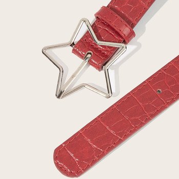 Женски колан в американски ретро стил Y2K, етно мотиви, червен, 2,8 см ширина, 105 см дължина, имитирана кожа, катарама с щифт, 2025