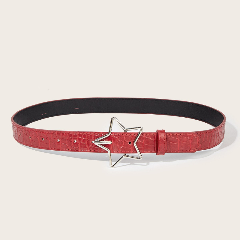 Женски колан в американски ретро стил Y2K, етно мотиви, червен, 2,8 см ширина, 105 см дължина, имитирана кожа, катарама с щифт, 2025