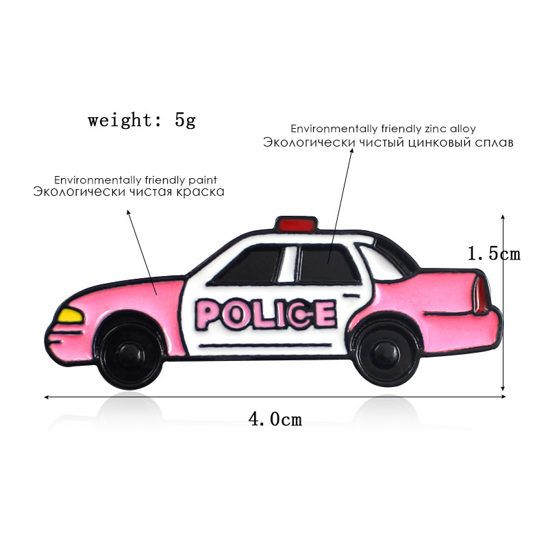 Ružičasta broš policijskog automobila, karikaturalni dizajn, za žene