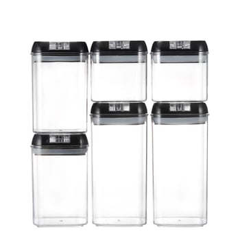 Прозрачен правоъгълен пластмасов съд за съхранение на зърнени култури в кухнята, херметично затварящ се