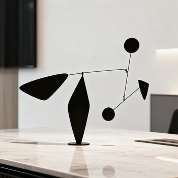 Moderna minimalistička crna metalna umjetnička skulptura s dinamičkom ravnotežom, inspirirana jedrom, za dnevni boravak i showroom