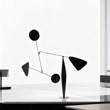 Moderna minimalistička crna metalna umjetnička skulptura s dinamičkom ravnotežom, inspirirana jedrom, za dnevni boravak i showroom