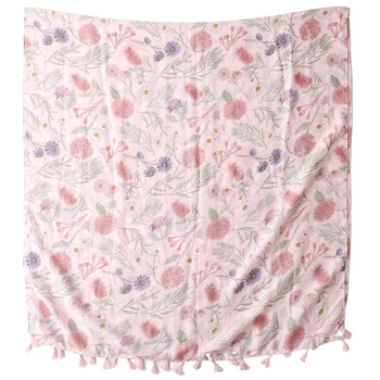 Rózsaszín virágos sál tavasz- és nyárra, Bali fonalból készült pamut-lin anyag, könnyű utazó kendő nőknek