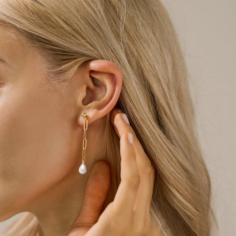 Μακριά σκουλαρίκια με μαργαριταρένιο κρεμαστό και αλυσίδα σε σχήμα συνδετήρα, ρετρό μπαρόκ στυλ για γυναίκες