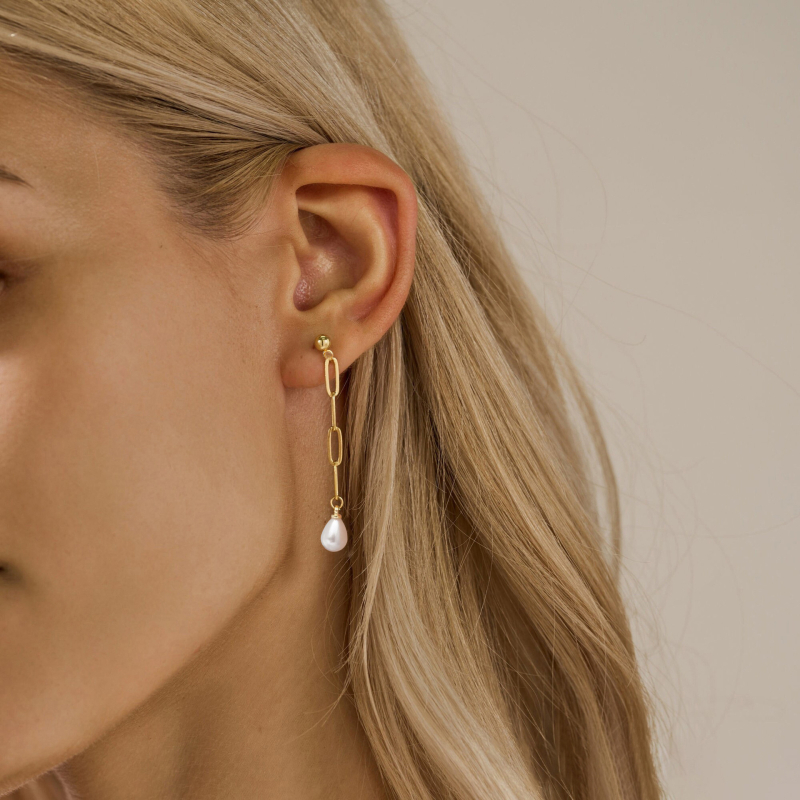 Μακριά σκουλαρίκια με μαργαριταρένιο κρεμαστό και αλυσίδα σε σχήμα συνδετήρα, ρετρό μπαρόκ στυλ για γυναίκες