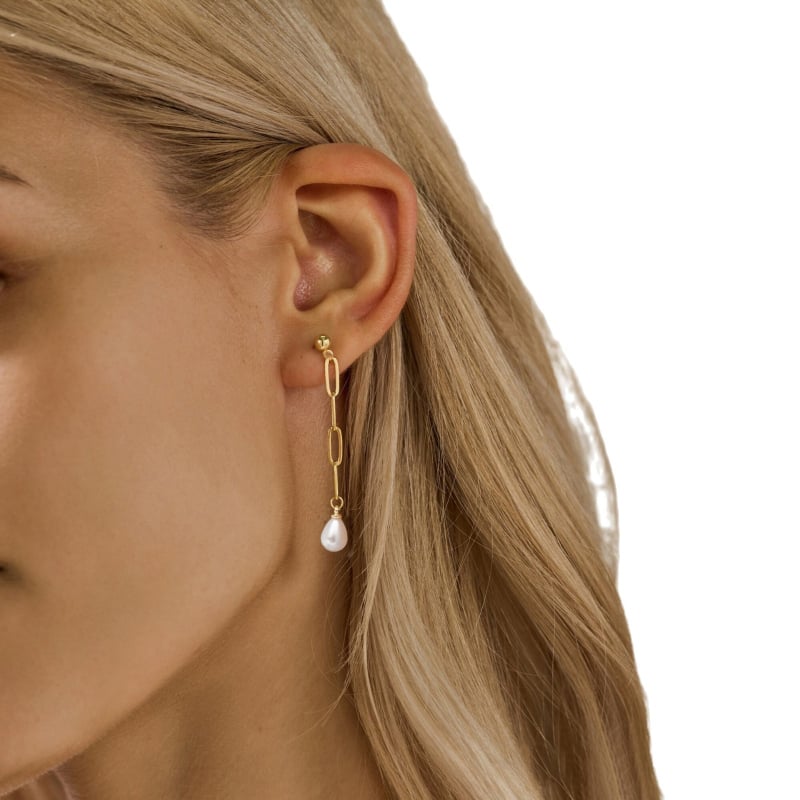 Μακριά σκουλαρίκια με μαργαριταρένιο κρεμαστό και αλυσίδα σε σχήμα συνδετήρα, ρετρό μπαρόκ στυλ για γυναίκες