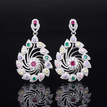 Σκουλαρίκια με ουρά Φοινίκου, μικροπαβέ ζιρκόν, μόδα Ευρώπης-Αμερικής, κομψά βραδινά κοσμήματα για γυναίκες