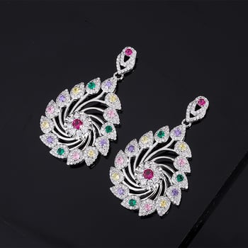 Σκουλαρίκια με ουρά Φοινίκου, μικροπαβέ ζιρκόν, μόδα Ευρώπης-Αμερικής, κομψά βραδινά κοσμήματα για γυναίκες