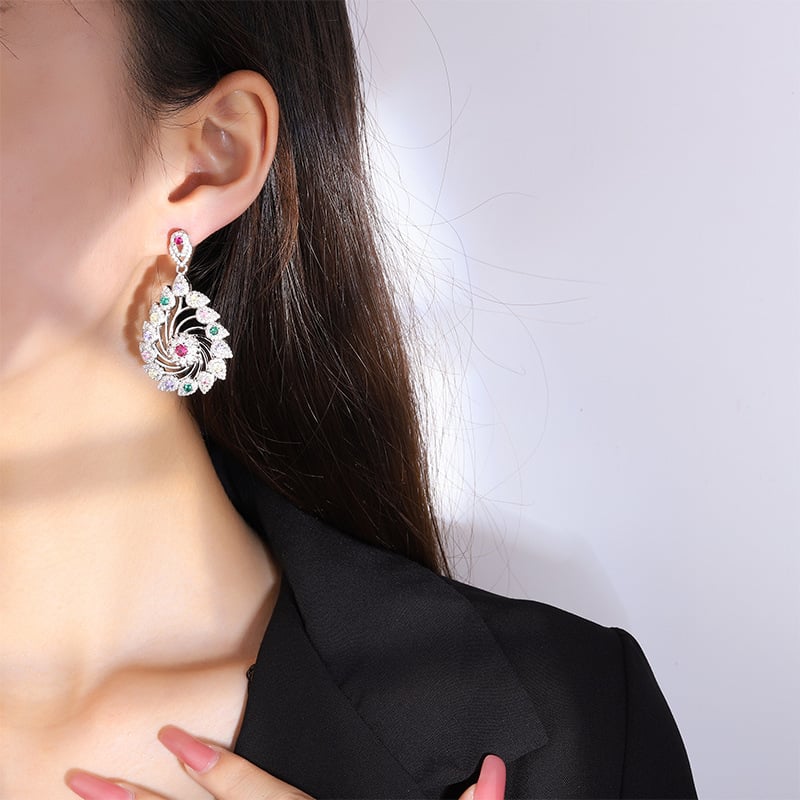 Σκουλαρίκια με ουρά Φοινίκου, μικροπαβέ ζιρκόν, μόδα Ευρώπης-Αμερικής, κομψά βραδινά κοσμήματα για γυναίκες