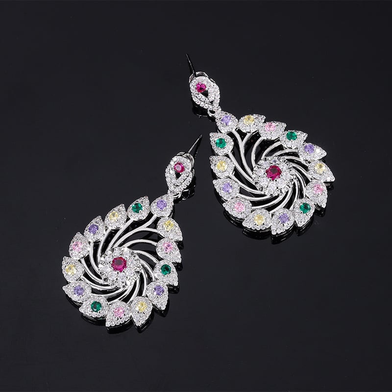 Σκουλαρίκια με ουρά Φοινίκου, μικροπαβέ ζιρκόν, μόδα Ευρώπης-Αμερικής, κομψά βραδινά κοσμήματα για γυναίκες