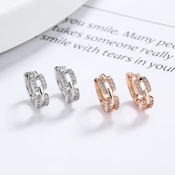 Γυναικεία γεωμετρικά σκουλαρίκια-αλυσίδα με διαμάντια, μινιμαλιστικά και μοντέρνα, κρίκοι κατάλληλοι για κάθε στυλ