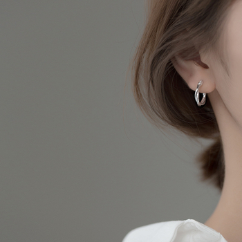 S925 ασημένια σκουλαρίκια με υφασμένες γραμμές, στρογγυλά γεωμετρικά, για γυναίκες, ρετρό στυλ