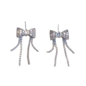 Öko-barátságos masni és bojt fülbevalók rézből és cirkóniummal, rövid fazon, elegáns nőknek