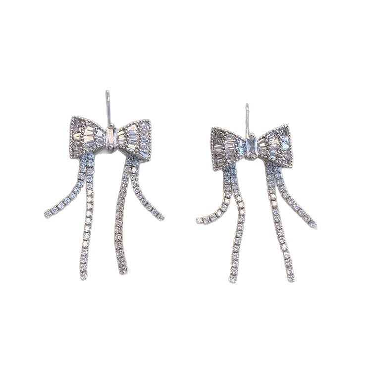 Öko-barátságos masni és bojt fülbevalók rézből és cirkóniummal, rövid fazon, elegáns nőknek