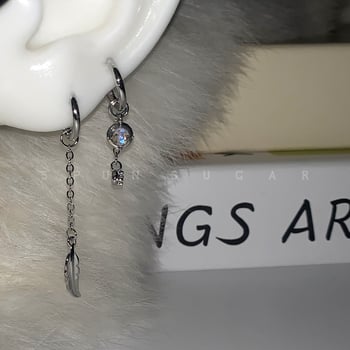 Ασύμμετρα κρεμαστά σκουλαρίκια φτερού με διπλές οπές στα αυτιά, πολύχρωμες υδάτινες σταγόνες, μακριά κομψά σκουλαρίκια για γυναίκες