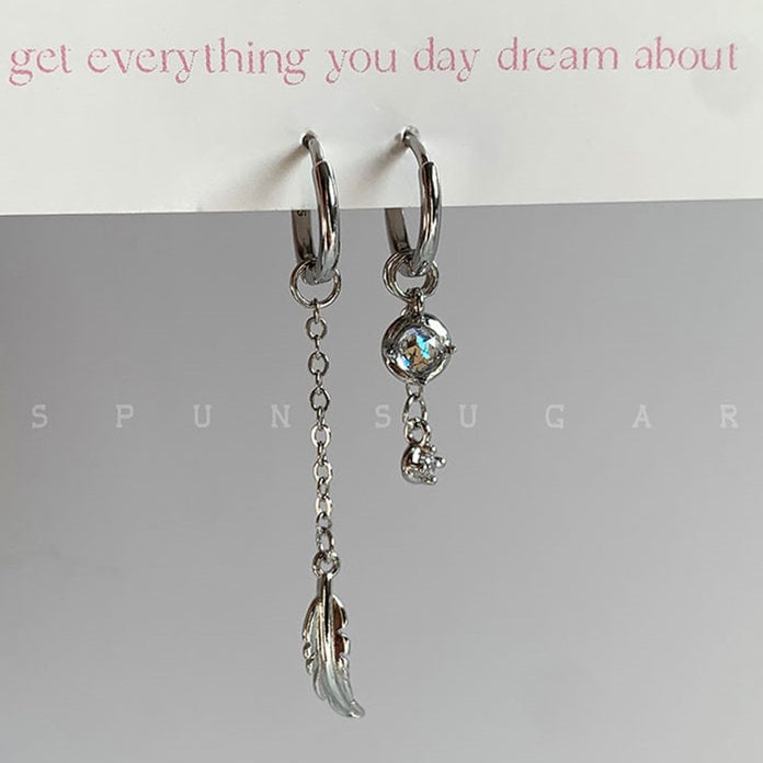 Ασύμμετρα κρεμαστά σκουλαρίκια φτερού με διπλές οπές στα αυτιά, πολύχρωμες υδάτινες σταγόνες, μακριά κομψά σκουλαρίκια για γυναίκες