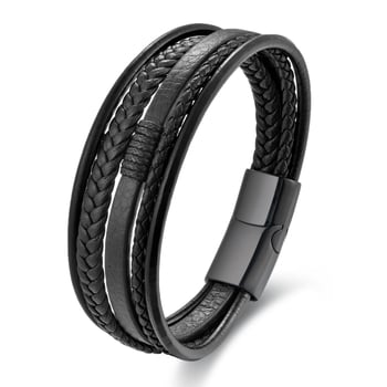 Βραχιόλι από ανοξείδωτο ατσάλι και δέρμα, πλεκτό, πολυεπίπεδο, ρετρό σχεδιασμός, L20311