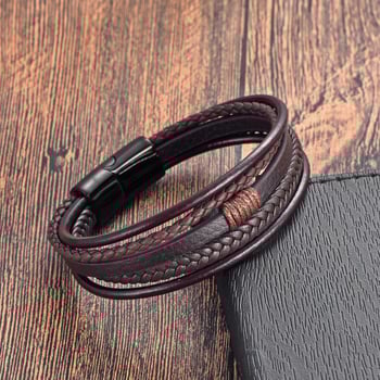 Βραχιόλι από ανοξείδωτο ατσάλι και δέρμα, πλεκτό, πολυεπίπεδο, ρετρό σχεδιασμός, L20311