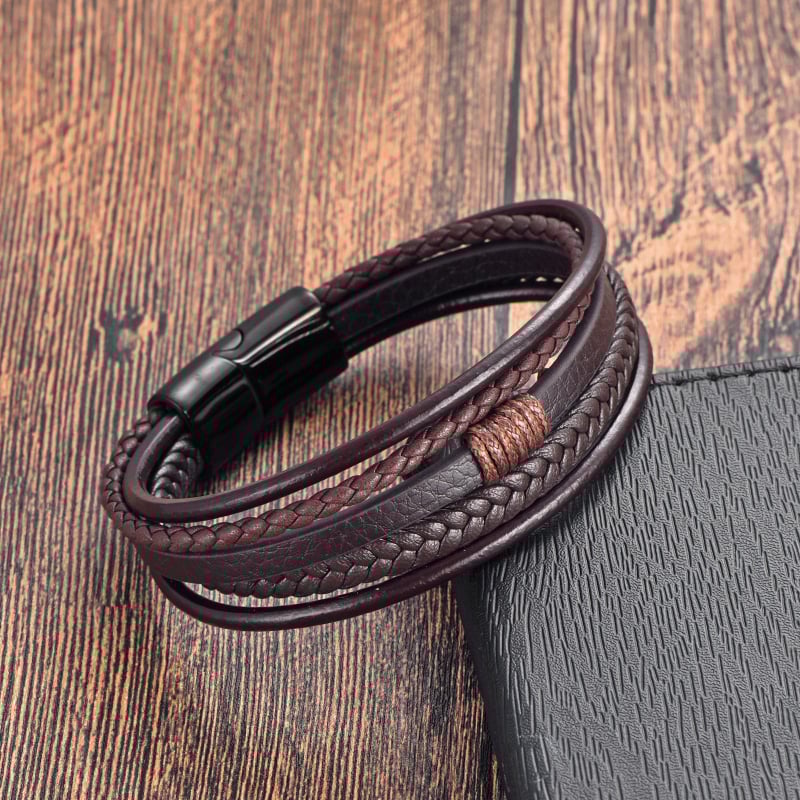 Βραχιόλι από ανοξείδωτο ατσάλι και δέρμα, πλεκτό, πολυεπίπεδο, ρετρό σχεδιασμός, L20311