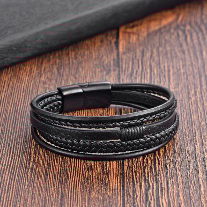 Βραχιόλι από ανοξείδωτο ατσάλι και δέρμα, πλεκτό, πολυεπίπεδο, ρετρό σχεδιασμός, L20311