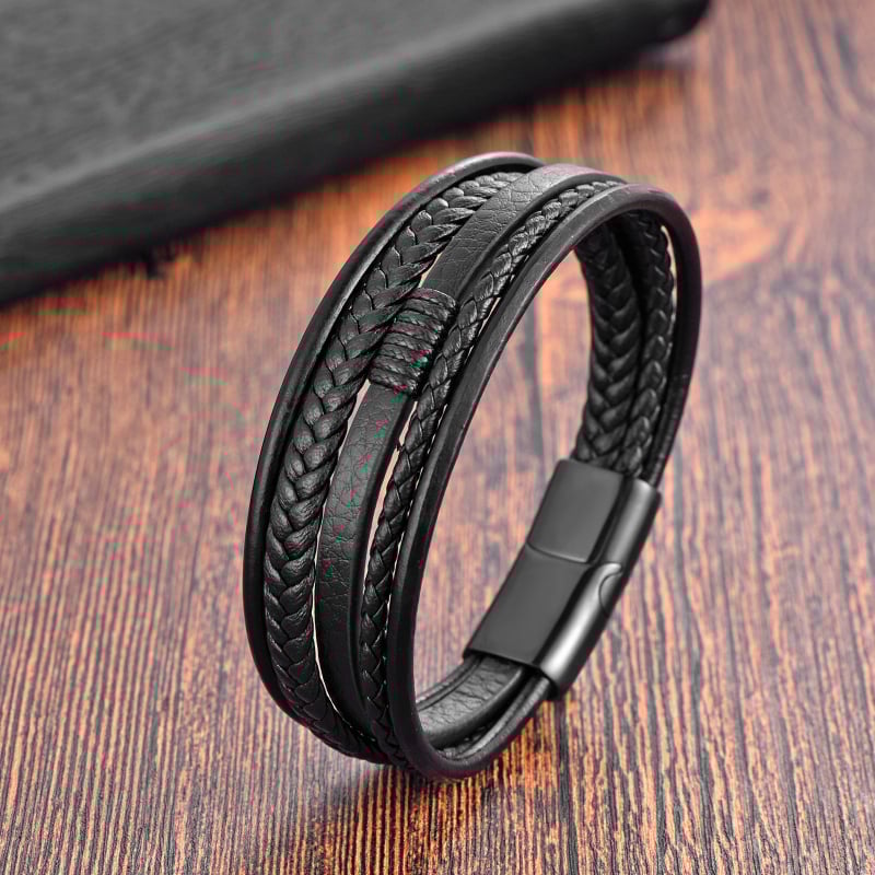 Βραχιόλι από ανοξείδωτο ατσάλι και δέρμα, πλεκτό, πολυεπίπεδο, ρετρό σχεδιασμός, L20311