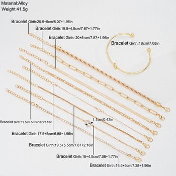 Σετ εννέα βραχιόλια με κόμπωση και στρας σε αλυσίδα – καρδιά και γεωμετρικά σχήματα, απλό, πολυχρηστικό γυναικείο κόσμημα