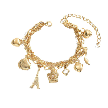 Γυναικείο πολυεπίπεδο βραχιόλι με αλυσίδες, κρεμαστή από κοχύλι σε σχήμα κορώνας και καρδιάς