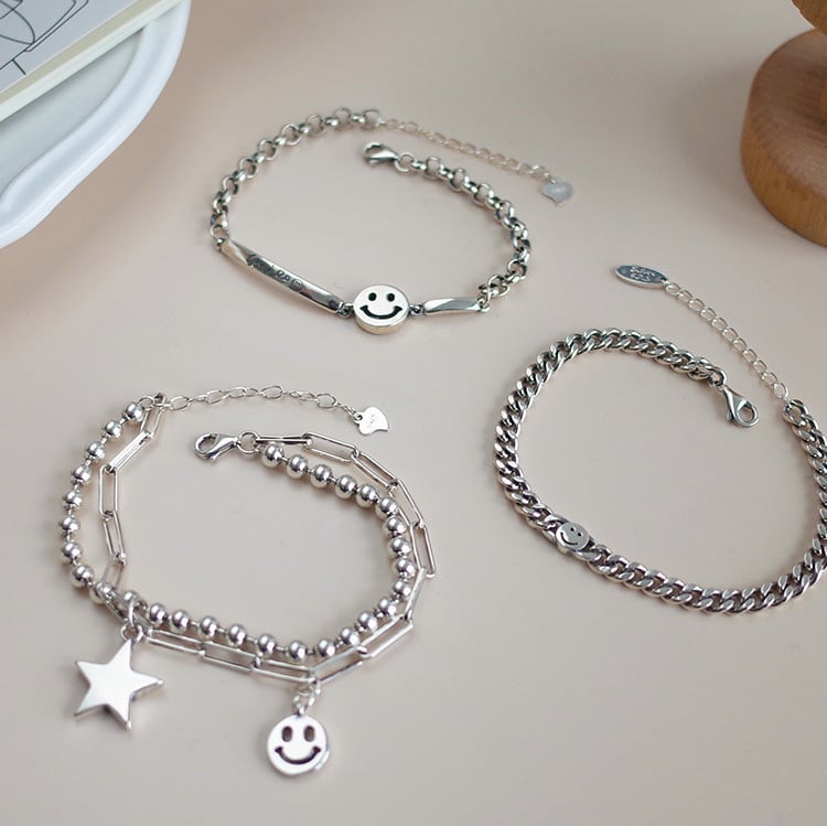 Γυναικείο βραχιόλι με χαμόγελο, κορεατικό στυλ, ρετρό κομψό σχέδιο αλυσίδας με χαρακτήρες κινουμένων σχεδίων