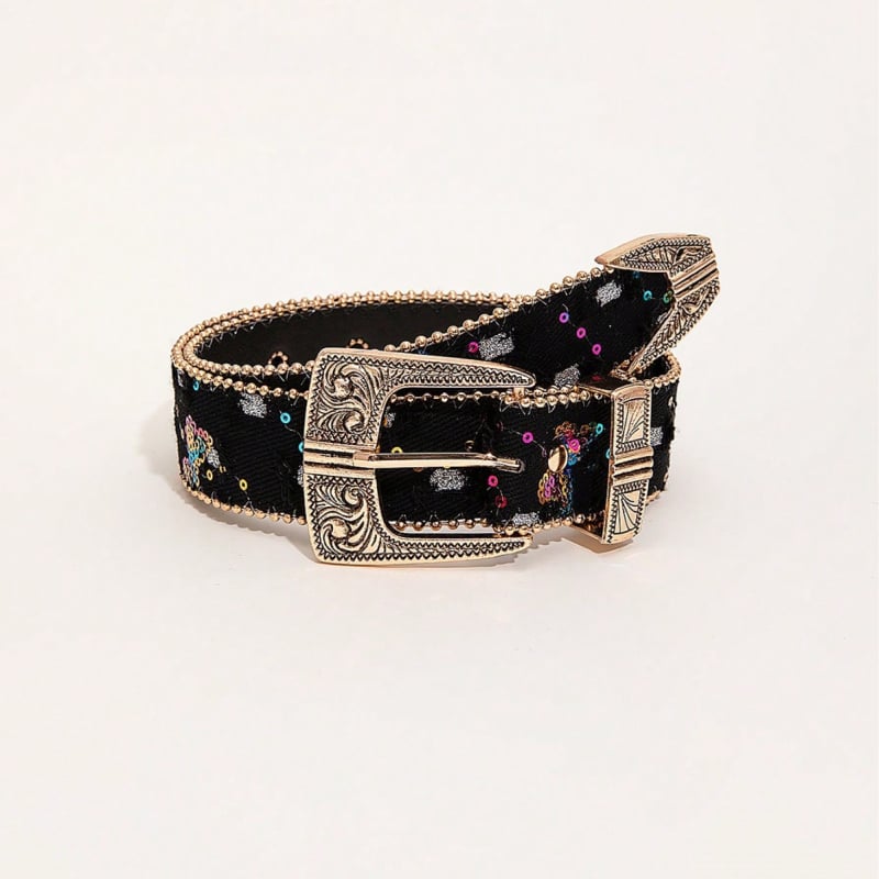 PU дамски колан с ретро мотив роза, широк над 4 см, стилен декоративен пояс за дънки