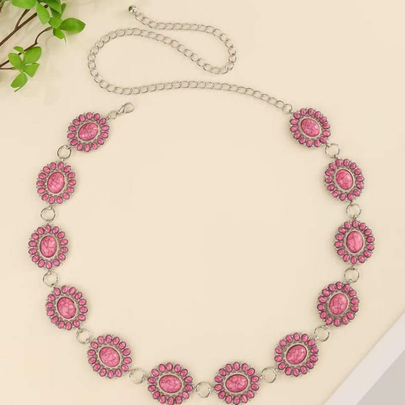 Дамска талийна верига с тюркоазена резба и бохемски стил