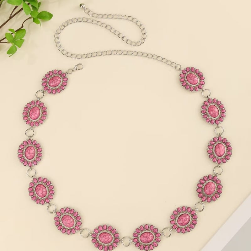 Дамска талийна верига с тюркоазена резба и бохемски стил