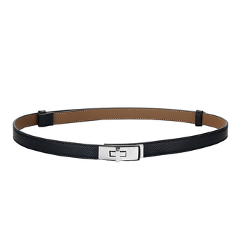 Дамски двуслоен колан от естествена кожа с правоъгълна катарама, декоративен за рокли, костюми и палта; стяга талията, без дупки