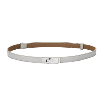 Дамски двуслоен колан от естествена кожа с правоъгълна катарама, декоративен за рокли, костюми и палта; стяга талията, без дупки