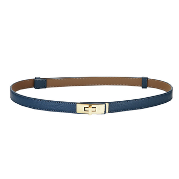 Дамски двуслоен колан от естествена кожа с правоъгълна катарама, декоративен за рокли, костюми и палта; стяга талията, без дупки