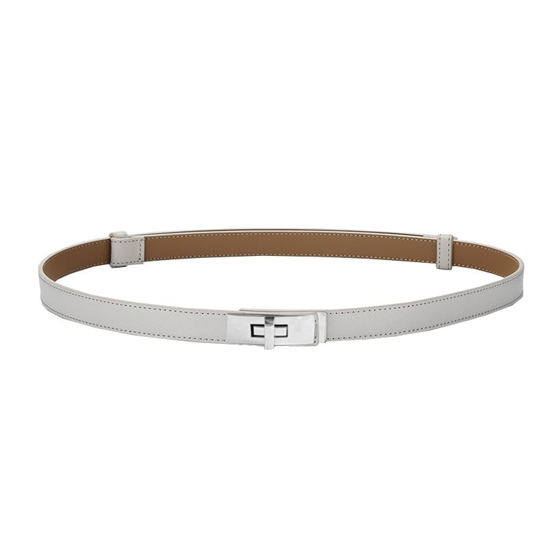 Дамски двуслоен колан от естествена кожа с правоъгълна катарама, декоративен за рокли, костюми и палта; стяга талията, без дупки