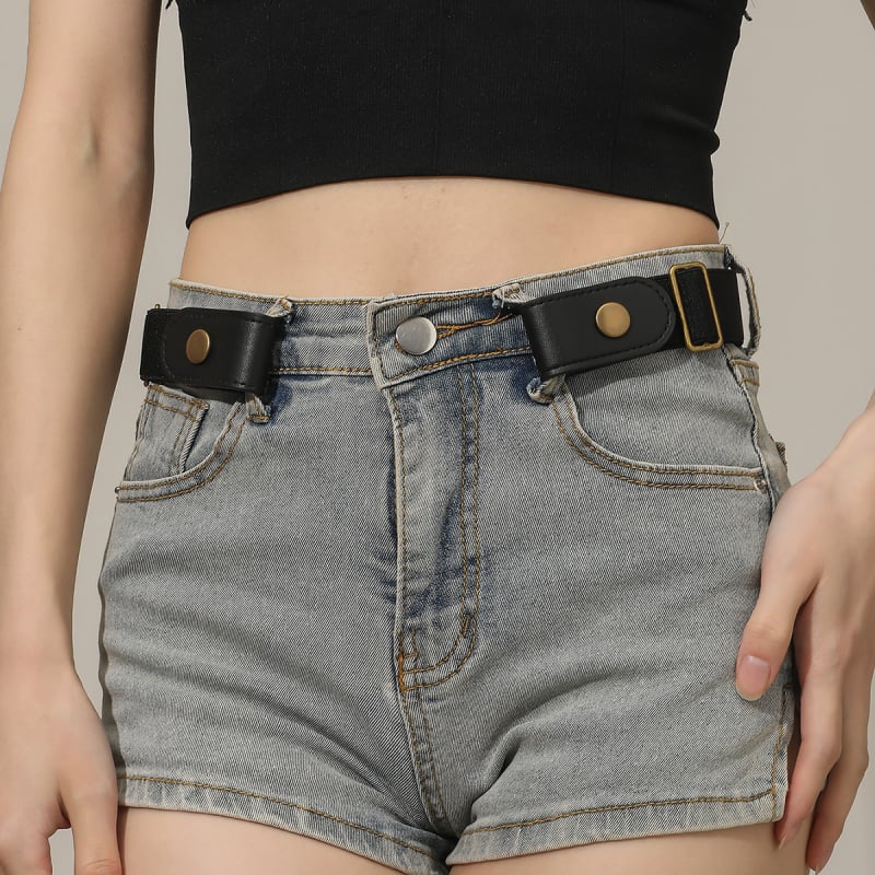 Женски невидим еластичен колан без дупки, регулируем PU колан със закопчаване