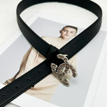 Дамски PU колан с двуцветен кристален катинар в златисто и сребристо, тънък за дънки, черен, дължина 98 см, ширина 2,8 см