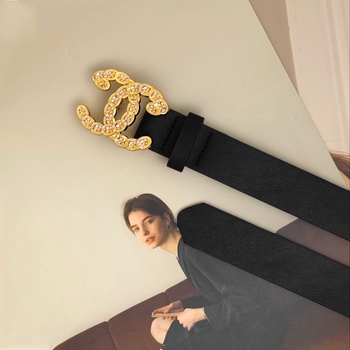 Дамски PU колан с двуцветен кристален катинар в златисто и сребристо, тънък за дънки, черен, дължина 98 см, ширина 2,8 см