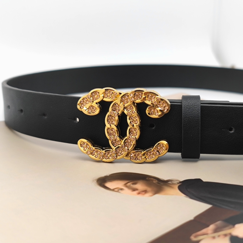 Дамски PU колан с двуцветен кристален катинар в златисто и сребристо, тънък за дънки, черен, дължина 98 см, ширина 2,8 см