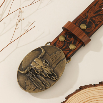 Дамски колан от PU кожа с дървени мъниста в синьо – ретро стил, елегантен и универсален за ежедневна употреба