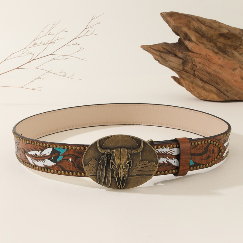 Дамски колан от PU кожа с дървени мъниста в синьо – ретро стил, елегантен и универсален за ежедневна употреба