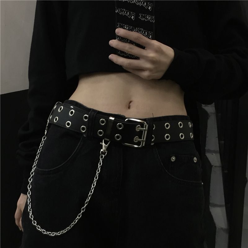 Ženski kaiš od PU kože s lančastom ukrasom – punk stil, svestran uz traperice ili suknju, širina 3,3 cm, duljina 110 cm