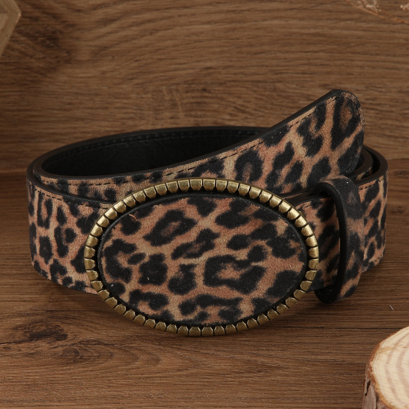 Ženski PU kožni kaiš s okruglom kopčom i leopardim uzorkom, europski i američki stil, vrhunski dekorativni kaiš za struk, originalni dizajn