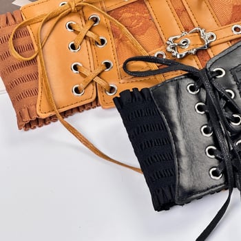 Ženski široki kaiš od PU kože s čipkastim detaljem i vezivanjem, retro stil, euro-američki