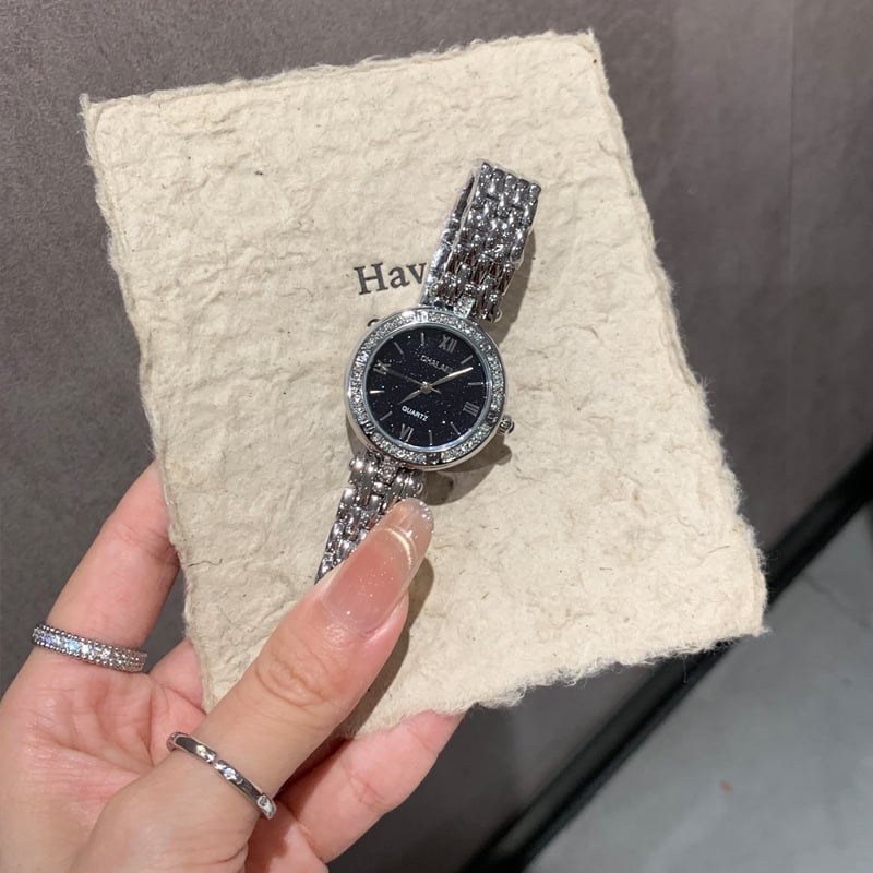 2025 нов дамски часовник със звездно небе, кварцов механизъм, стоманена гривна, корпус от сплав, акрилно стъкло