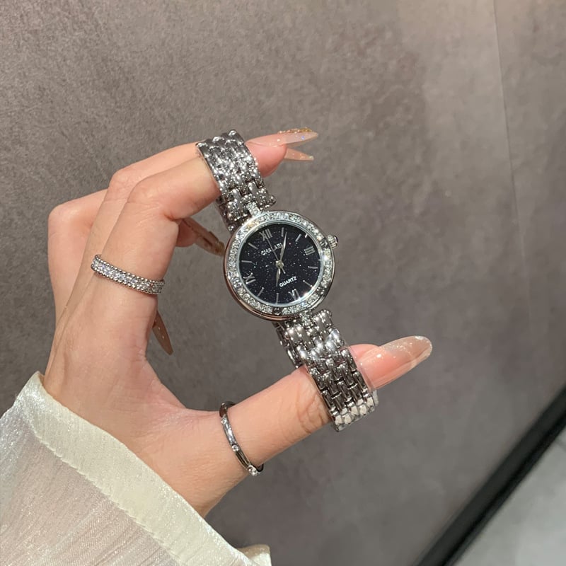 2025 нов дамски часовник със звездно небе, кварцов механизъм, стоманена гривна, корпус от сплав, акрилно стъкло