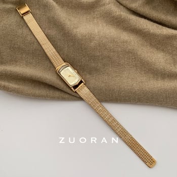 Gödel женски часовник с правоъгълен златист корпус и браслет с пшенични звена – ретро стил, лек лукс, елегантност