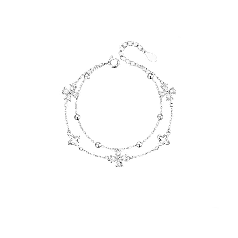 Βραχιόλι από 925 ασήμι με τετράφυλλο τριφύλλι για γυναίκες, διακριτικός σχεδιασμός, διπλού στρώματος, υψηλής ποιότητας δώρο για αυτήν